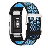 Vancle Bands for Fitbit Charge 2, Adjustable Soft Silicone Replacement Bands Sports Accessories Straps for Fit bit Charge 2 Heart Rate Fitness Tracker(Black/Blue)(Large)