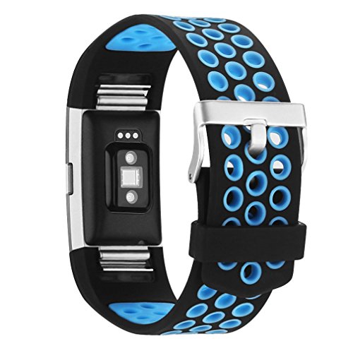 ANCwear Bands for Fitbit Charge 2, Soft Comfortable Charge 2 Replacement Band for Fitbit Charge 2 Sport Accessory Fitness Wristband Small Large (Black/Blue, Large)