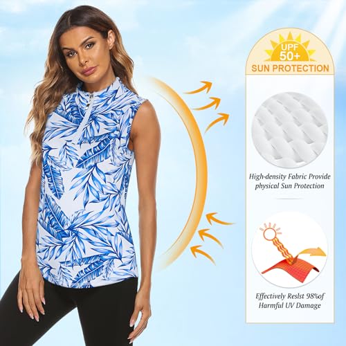Image of Koscacy Women's Sleeveless Golf Tennis Polo Shirts Zip Up Dry Fit Workout Tank Tops Athletic Shirt