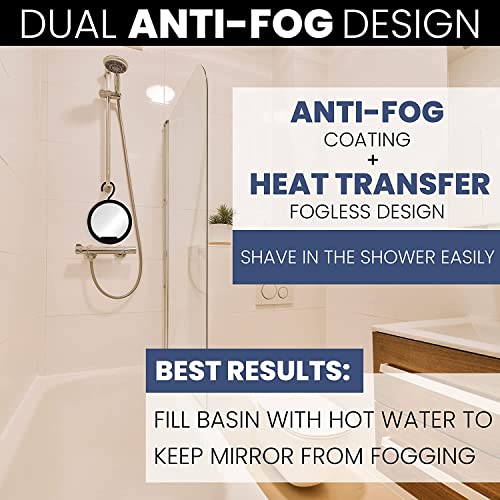 Hangable Fogless Shower Mirror For Shaving With 360° Swivel Hook For Hanging - Anti Fog Shatterproof Surface And Razor Holder - Fill Back Basin With Hot Water For Fog Free Shave (8" Diameter) #TOP1