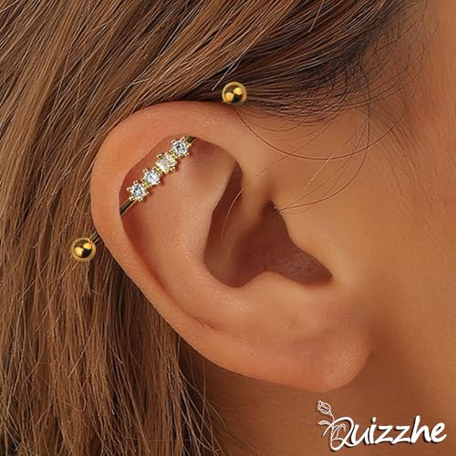 Industrial Bar Piercing Jewelry 14G Industrial Barbell Surgical Steel for Women Men With CZ 14G Curved Barbell External Threaded Piercing Cartilage Earring Vertical Labret Accents Body Piercing Jewelry 1 1/2 Inch 38mm2