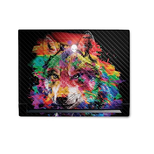 Image of MightySkins Carbon Fiber Skin Compatible with Alienware M18 R1 (2023) Full Wrap Kit - Rainbow Wolf | Protective, Durable Textured Carbon Fiber Finish | Easy to Apply & Change Styles | Made in The USA