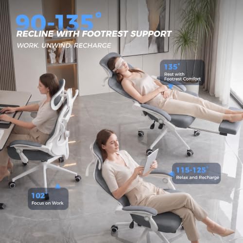 Image of CYKOV Ergonomic Office Chair with Footrest - Adjustable Lumbar Support & Headrest, 90-135 Reclining Mesh Back Computer Chair - Home Office /Gaming, 350lbs Capacity