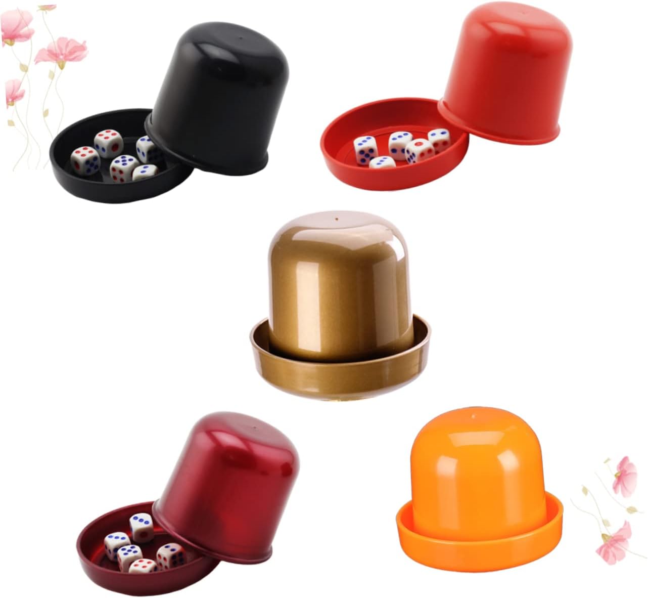 Vaguelly 5sets Thicken Dice Cup Dices Cheating Design for Ktv and Party Games and Broken-Resistant Cups Black Red Orange Golden and Pearl Colors