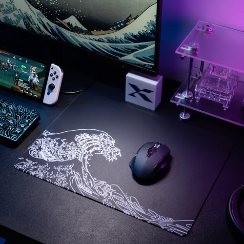 Image of XVX Glass Gaming Mouse Pad, Black Kanagawa Hard Mousepads for Gaming,Professional Large Mouse Mat 16.2 inch x 12.2 inch, Special Glass Surface with Improved Precision and Speed