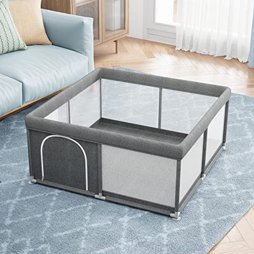 Image of UANLAUO Baby Playpen, Safety Play Pens for Babies and Toddlers, Play Yards with Breathable Mesh, Easy to Assamable Baby Fence, Sturdy Playyard Play Area for Apartment, 47"x47" Grey