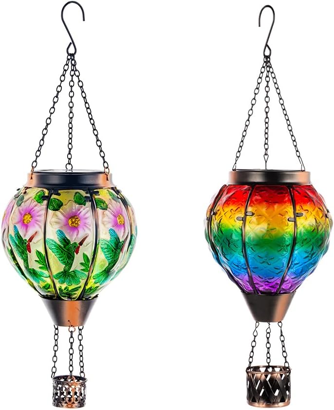 DREAMSOUL Hummingbird Hot Air Balloon Solar Lantern + c Hot Air Balloon Solar Lantern, for Patio Yard Tree Decor