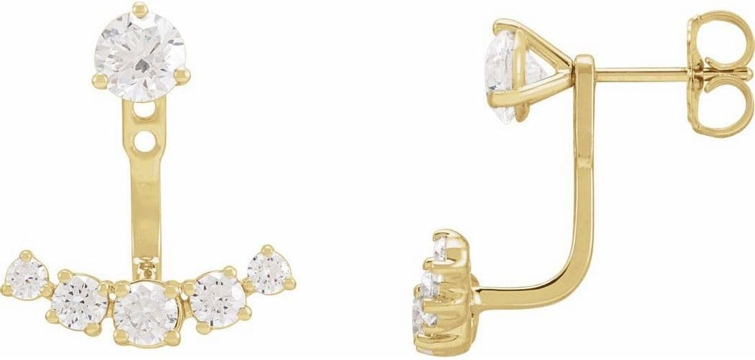 14k Yellow Gold Jacket Lab Created Diamond Round 3.65mm Polished 1 Carat Lab-grown Diamond Earring Jackets Earring Jacket for Women