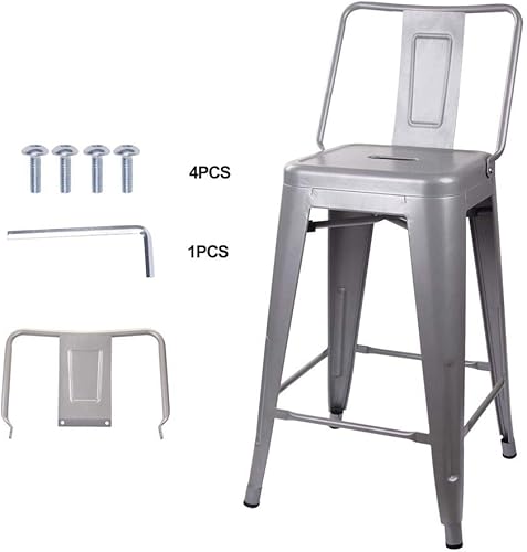 Miniatura 53 de GIA Taburete de metal con respaldo medio de 24 pulgadas de altura de mostrador con asiento de madera oscura, 1 paquete, color negro Negro -,Blanco