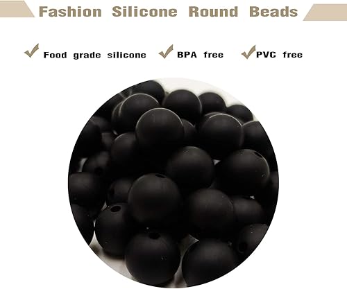 Miniatura 4 de LANIAFULL - 55 cuentas de silicona, cuentas de silicona de 0.591in, cuentas redondas de silicona a granel para kit de fabricación de llaveros,