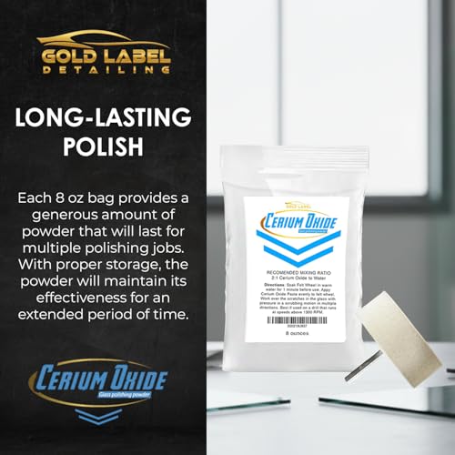 Image of Optical Grade Cerium Oxide 8oz Glass Repair Powder | Glass Window and Windshield Repair | Optical Grade, for use with Camera, Scope, Binocular Lens (8oz with 3 inch Felt Bob Wheel)