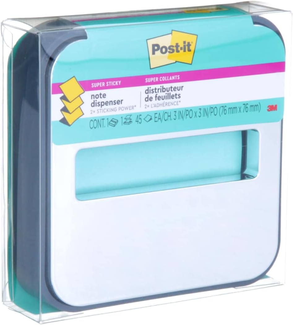 Bundle of Post-it Note Dispenser, Black Base with Steel Top, and Post-it Pop-up Notes, 3 in x 3 in, 1 Pad in Aqua Splash, 12 Pads in Alternating Colors, Poptimistic Collection
