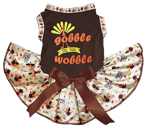 Robe pour chiot Gobble Til You Wobble marron à motifs dindes M - 2