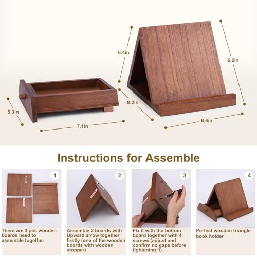 Juome Wooden Book Holder Stand for Book Rest, Triangle Bookmark for Page Holder, Book Nook Reading Valet with Cup Holder for Desk/Bedroom Nightstand, Book Lovers Gift - Thumbnail 3