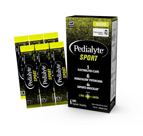 Pedialyte Sport - Bebida con sabor a Lima Limón, Hidratación Potenciada, Contiene 5 electrolitos clave como Magnesio, Sodio y Potasio, 6 sobres de 14g