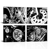 Derkymo Black and White Motorcycle Wall Art Vintage Vehicle Pictures Close Up of Motorcycle Canvas Prints Modern Home Office Artwork Decorations for Mens Boys Room