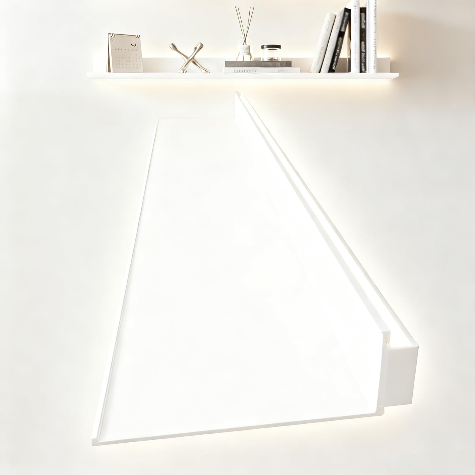 Mensole galleggianti a LED, in metallo resistente, montaggio a parete, in alluminio, per piante e libri, supporto illuminato per ingresso, bar, bagno, 60 cm / 23.6in, bianco