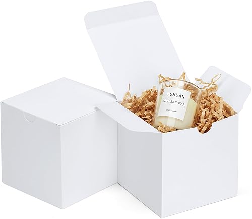 Eupako Cajas de regalo de 4 x 4 x 4 pulgadas, paquete de 25 cajas de papel kraft blanco con tapas, cajas de regalo para damas de honor,
