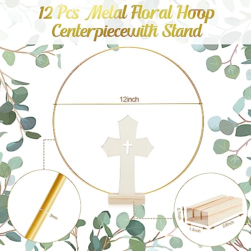 Wesiti 24 Pcs Baptism Centerpieces For Tables 12 Wood Crosses For Craft 12 Metal Floral Hoop Centerpiece With Stand Wooden Cross Baptism Centerpieces For Baptism Party Diy Wedding Home Table Decor #TOP1