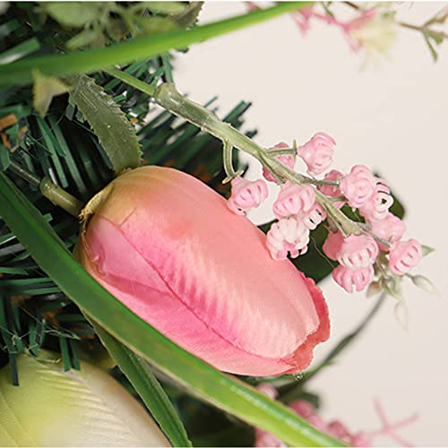 belupai 22in Pink Tulips Teardrop Swag, Decorative Floral Swag with Lily of The Valley Flower and Greenery Leaves, Spring Summer Tulips Swag for Indoor Outdoor Window Decor(Multicolor) - Image 5