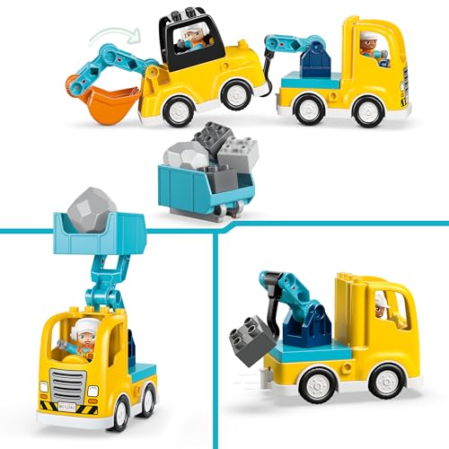 DUPLO Veicoli da Cantiere 3 in 1 - Gioco Didattico Montessori con Camion, Escavatore e Gru Giocattolo - Idea Regalo di Compleanno per Bambini e Bambine da 2 Anni in Su - 10475 - Lego - Immagine 3