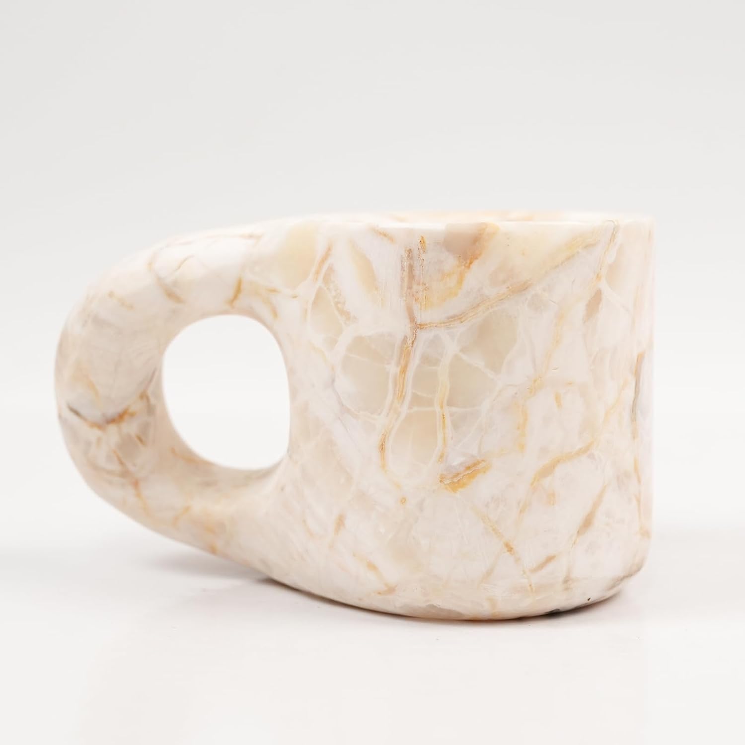 2.37 fl oz Natural Marble Coffee Cup - Unique Veined Design, Handcrafted Stone Mug for Espresso, Cappuccino, or Decor (4.33 × 2.76 × 2.56 in, 1 lb) (Light)