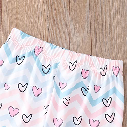 Puseky Toddler Baby Girl Clothes 2T 3T Bell Bottoms Outfits Heart Print Short Sleeve Ruffle Shirt Flared Pants Girls Summer Outfits White #TOP7