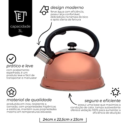 Chaleira com Apito de Aço Inox Bronze 3L