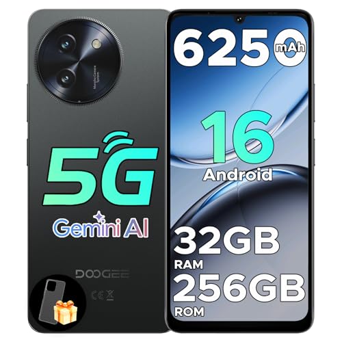 DOOGEE Note 59 Pro 5G Smartphone Libre Android 16, 32GB+256GB(2TB) Octa Core 6,75 HD+120Hz Telefonos Moviles 8.6mm, 6250mAh Teléfono Móvil para Mayores, Cámara AI 16MP/Dual SIM/GPS/NFC/Huella Móvils