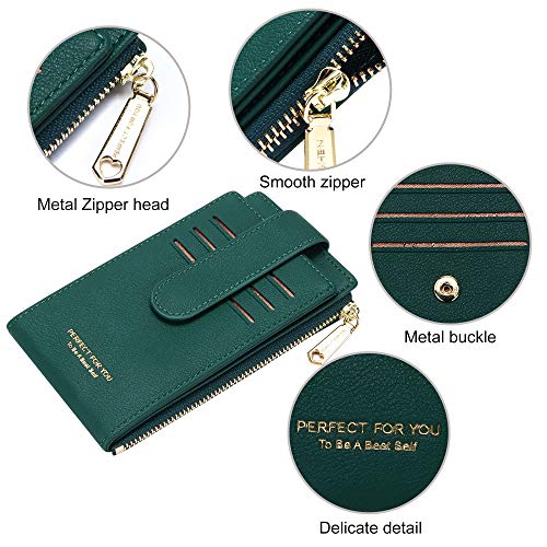 Image of Badiya Slim Women Wallet RFID Blocking Bifold Compact 9 Card Slots Holder Wallets Soft Leather with Zipper Coin Pocket 2 ID Window