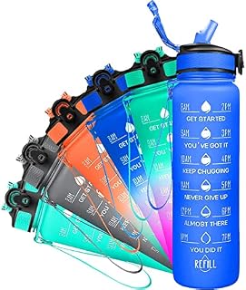 Mojohydra Motivational Water Bottle with Straw - Time Marked Drinking Bottle for Adults, Sports, Gym, Running with Leakproof Lid & Carry Strap, No BPA Tritan Plastic - 1 Litre, Blue