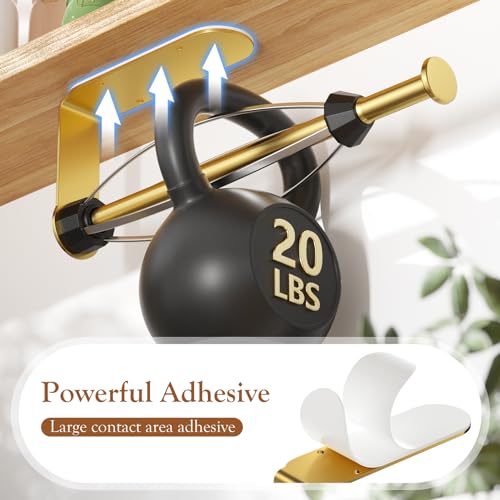 Image of Paper Towel Holder Under Cabinet with 2 Hooks, Paper Towel Holder Wall Mount with Damping Effect, Self-Adhesive or Drilled Paper Roll Holders for Kitchen, Bathroom, RV(Gold)