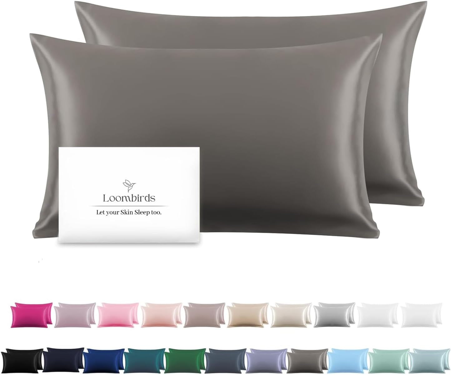 Mulberry Silk Pillowcase for Hair and Skin Standard Size 20"X 30" with Hidden Zipper Soft Breathable Smooth Cooling Pillow Covers for Sleeping (2, Grey)