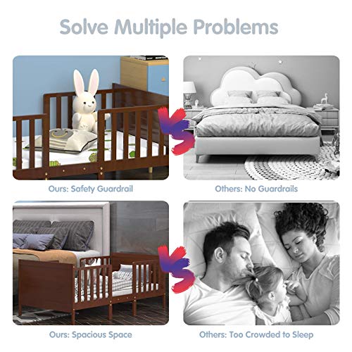 Costzon 2 In 1 Convertible Toddler Bed Frame, Converts To Two Chairs, Classic Wood Kids Bed W/Double Side Safety Guardrails, Footboard For Extra Safety, Fits Full Size Crib Mattres (Brown) #TOP7