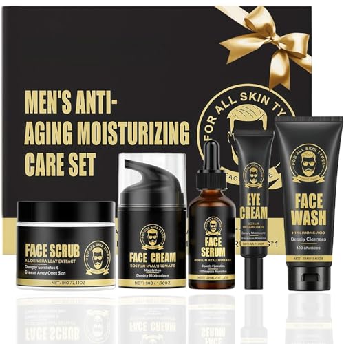 Mens Skincare Set-Mens Anti-Aging Skincare Set-Mens Toiletry Gift Set-Day & Night Moisturizer Wrinkle Serum Eye Cream - 5PCS Kit to Combat Fine Lines & Revitalize Skin - Gift Ready
