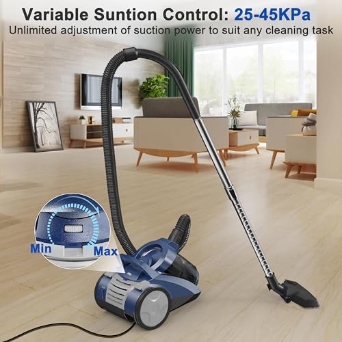Image of Sweepcent Canister Vacuum Cleaner 45KPa Power Bagless Canister Vacuums for Home with 5 Tools 4.5QT Dust Cup Double HEPA Filter Lightweight Multi-Surface Vacuum Cleaners for Carpet Hard Floor Pet Hair