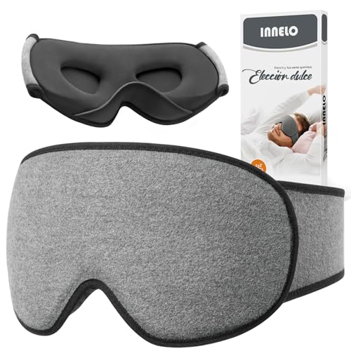 INNELO Antifaz para dormir de lado, de algodón, con bloqueo de luz 3D mejorado, Antifaz para dormir con protección auditiva, ultrasuave y cómodo, Mascara para dormir con velcro para mujeres y hombres