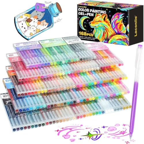 Laconile Lot de 168 Stylos Gel Couleurs – Stylos Paillette, Pastel, Métallique et Néon – Stylo Gel … – Vignette
