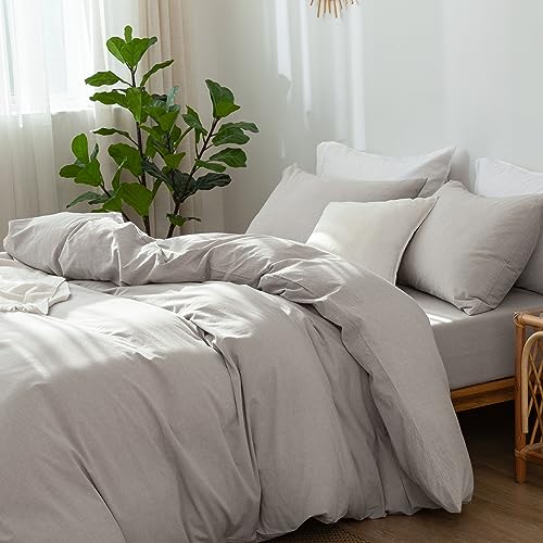 MooMee Bedding Duvet Cover Set 100% Washed Cotton Linen Like Textured Breathable Durable Soft Comfy (New Natural Linen, King)