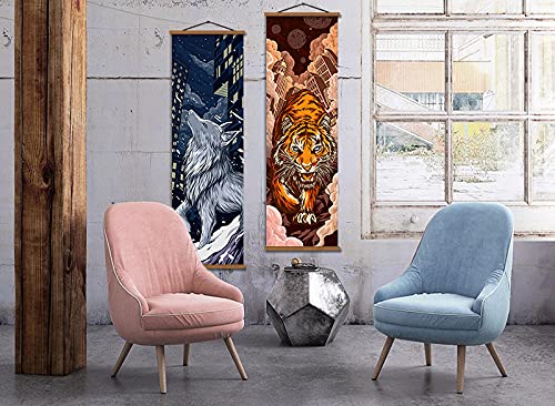 Large Set Of 4 China Oriental Asian Wolf Tiger Snake Bull Print On Canvas Wall Decorative Painting Art Decor Poster Hanging On The Wall Sushi Restaurant Karate Hall Living Room Office Home Picture 14 X 45'' X 4Pcs #TOP4