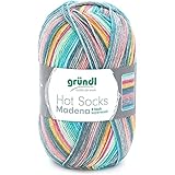Gründl Hot Socks Madena (Sockenwolle aus 75 % Schurwolle (superwash) und 25 % Polyamid, Made in Italy, 4-fach Sockengarn, 100 g / 420 m, Nadelstärke: 2,5 mm - 3 mm, 1 x 100 g), soft ice-mix