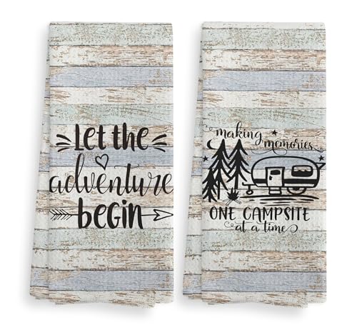 Camping-Let-the-Adventure-Begin-Kitchen-Towels-and-Dishcloths-Sets-of-2Campsite-Cabin-RV-Drying-Cloth-Hand-Towels-Tea-Towels-for-Bathroom-KitchenCampers-Camping-Lovers-Adventurers-Gifts1624-inches