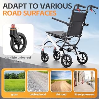 UU-ZHANG Super Lightweight Transport Wheelchair. Easy to Travel, Locking Hand Brakes, User-Friendly, Folding, Portable. for Adults or Child (up to 220lbs) …