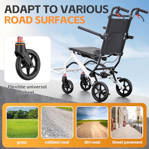 UU-ZHANG Super Lightweight Transport Wheelchair. Easy to Travel, Locking Hand Brakes, User-Friendly, Folding, Portable. for Adults or Child (up to 220lbs) … - Thumbnail 4