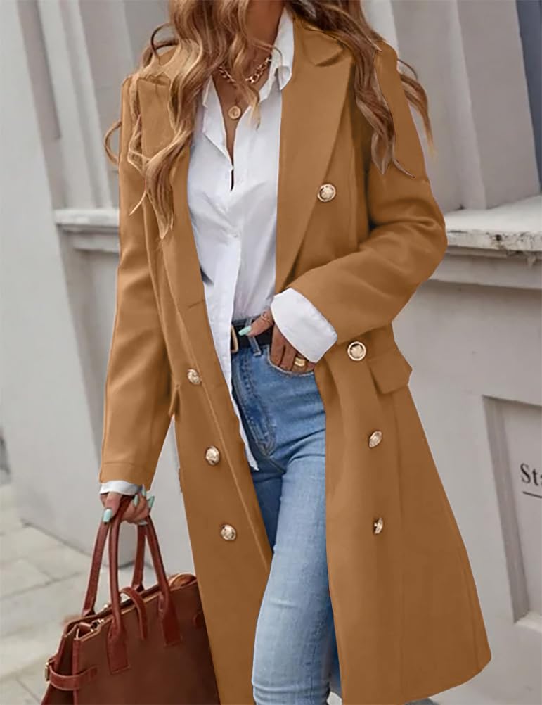 IDEALSANXUN Langer Damenmantel aus Wolle für Herbst und Winter, Trenchcoat, trendige Jacken