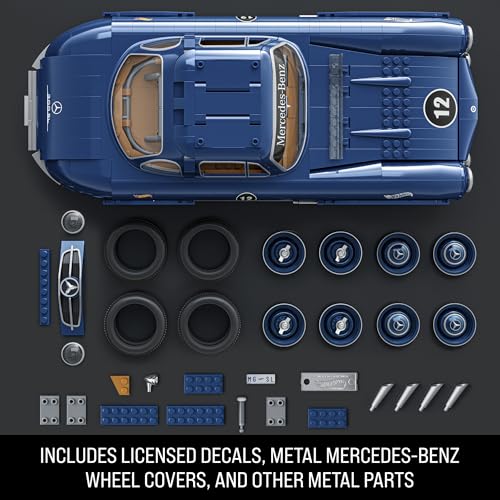 ​Mattel Brick Shop Hot Wheels Premium Series Building Set, Mercedes-Benz 300 SL with 1600 Pieces, Realistic Details and Metal Parts, Adult Collectors, HWW25