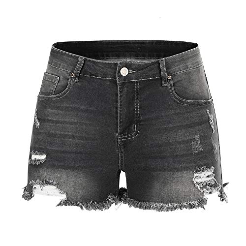 Image of THUNDER STAR Women Mid Rise Ripped Stretchy Jeans Shorts Frayed Raw Hem Casual Denim Shorts