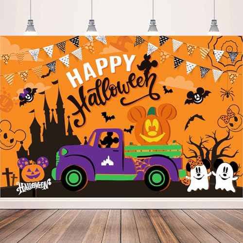 Image of Halloween Decorations Backdrop Banner 5x3Ft Classic Mouse Pumpkin Ghost Style Happy Halloween Party Decorations Banner Background Photo Booth Props for Home Indoor Outdoor Party Supplies
