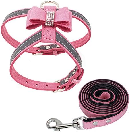 PETCARE Diamonds Bow Tie Dog Harness Vest and Leash Set Reflective Soft Microfiber Pet Dog Harness Adjustable Cute Fancy Bling…