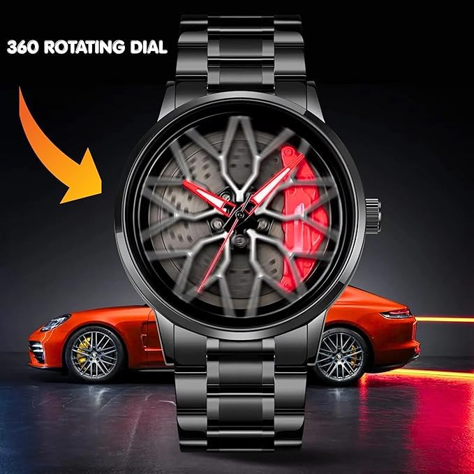 Image of Men's Sport Quartz Watch Car Wheel Multicolour Dial Wheel Dial 360 Rotating Casual Fashion Stainless Steel Alloy Mens &Boy's Luxury Metal Gift Creative Watch